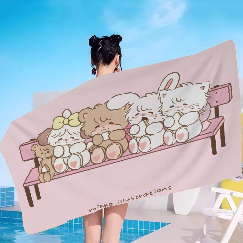 Cute M-Mikko I-Illustrations Bath Towel Microfiber Soft Water Absorbing Breathable For Girl Kids Decorative Cartoon Beach Towel