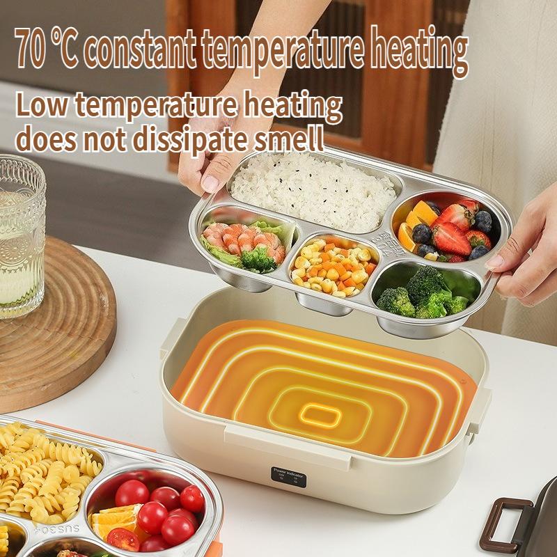 Stainless steel food electric 5-grid large lunch box,no water injection heating,can be for car charging insulated lunch box