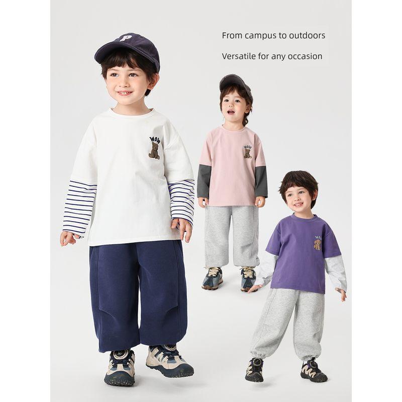 Right-Hand European Style Boys' Long-Sleeved T-Shirt with Front and Back Print, Faux Two-Piece Cartoon Top, Baby 25 Autumn New Children's Clothing