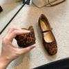 Inner height increase single shoes women's flat-soled leopard print light mouth ballet shoes square head casual driving Mary Jane shoes advanced sense