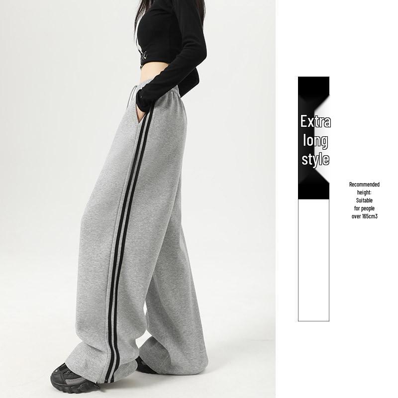 Women's American-Style Sweatpants with Side Stripe - High Waist, Slimming, Wide Leg - Spring/Autumn 2024