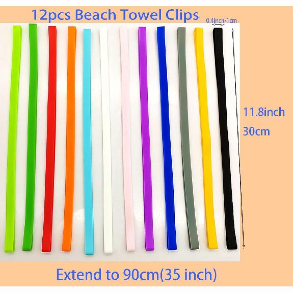 6pcs Towel Bands Silicone Rubber Towel Bands 12x0.4 inches for Beach Chair Stretchable Chair Bands Beach Towel Clips for Beach Pool & Cruise Chairs