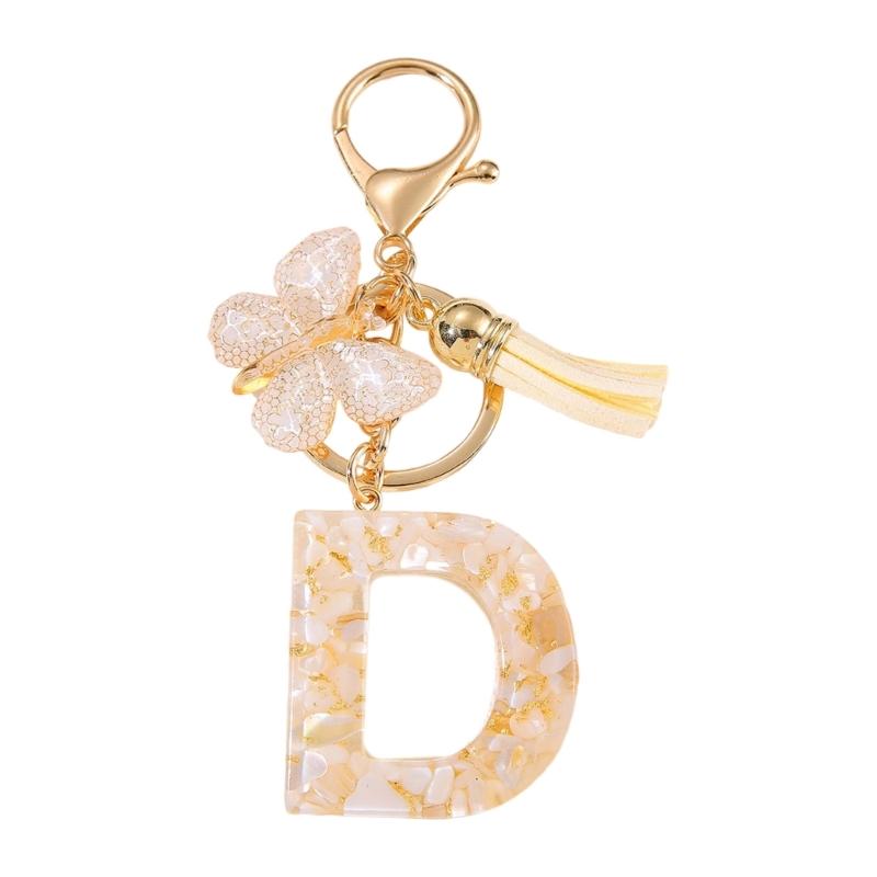 Trendy Metal Resin Keychain Butterfly Letter Tassels Designs Corrosion Resistant Lightweight Keyring For Women