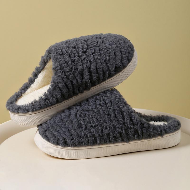 New Cross Plush Cotton Slippers Women's Autumn and Winter Non-slip Indoor Home Thick Bottom Warm Cotton Drag Men's