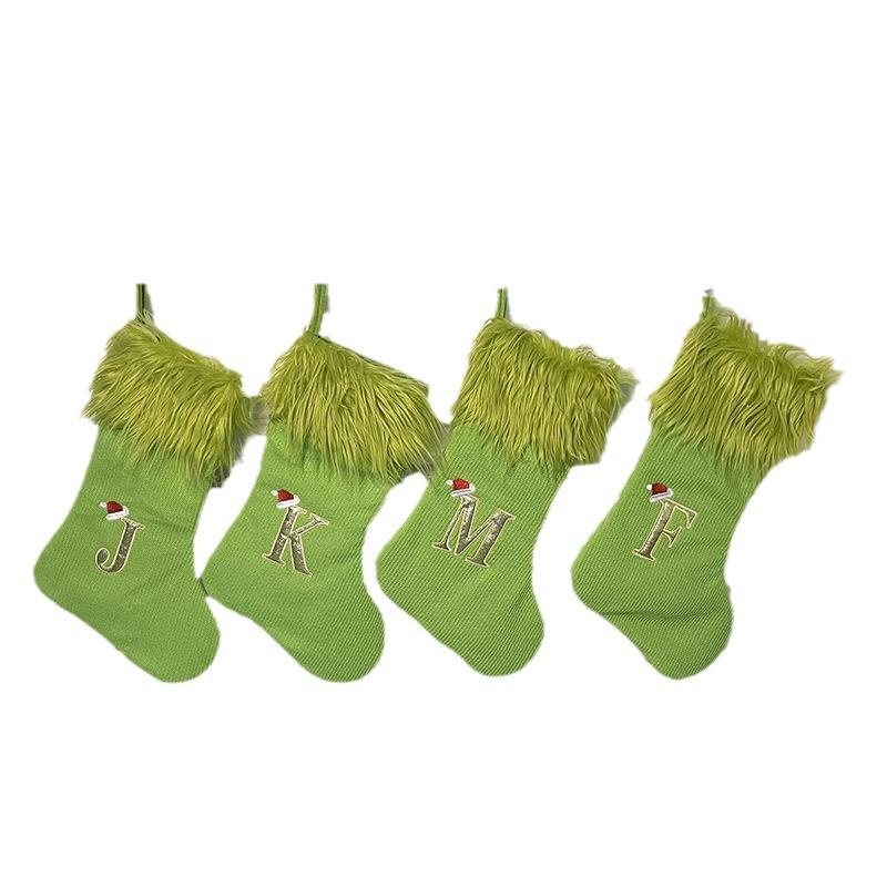 Large Knitted Green Monster Christmas Stockings for Home Decoration