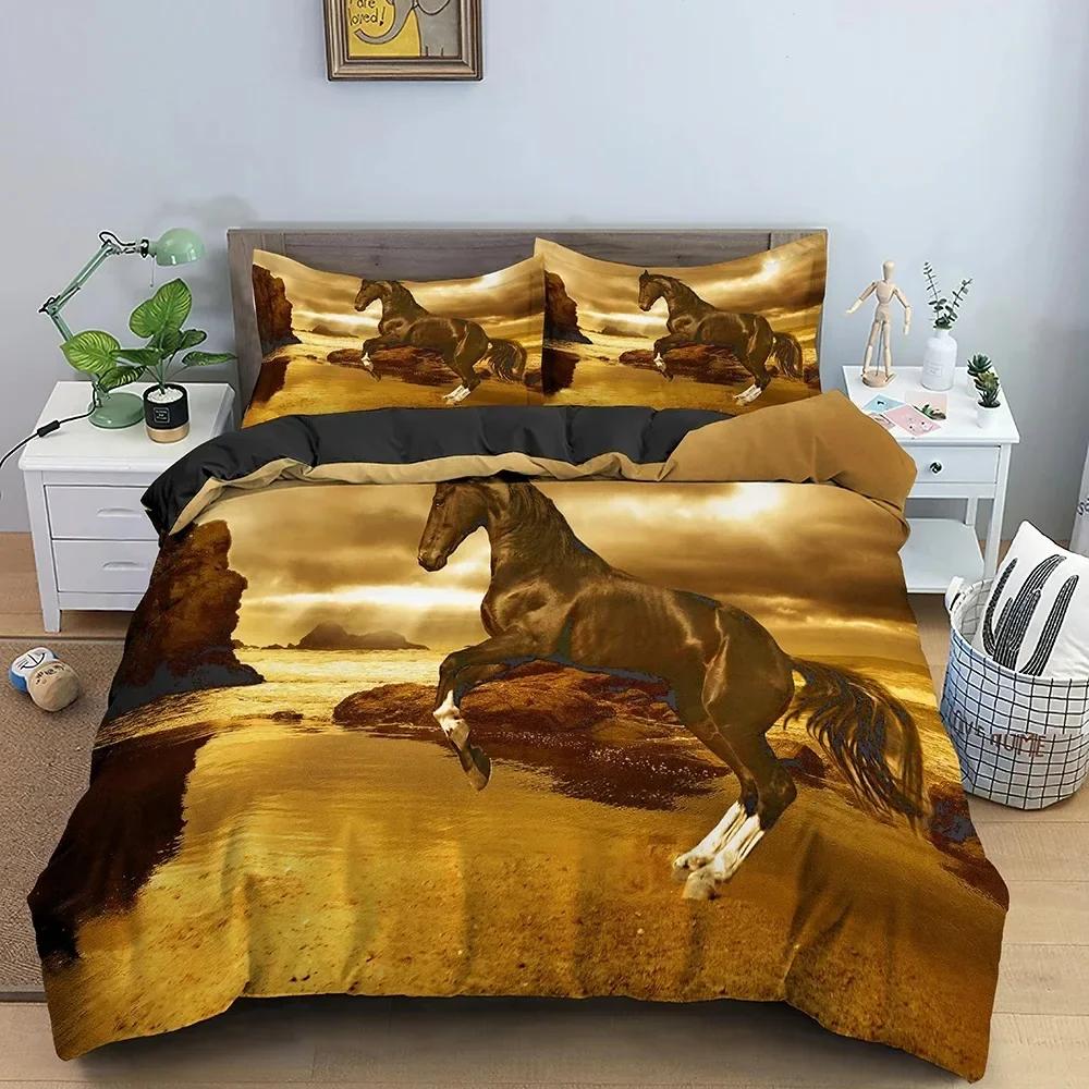 Animal Horse Bedding Set Boys Girls Twin Queen Size Duvet Cover Pillowcase Bed Kids Adult Fashion Home Textileextile