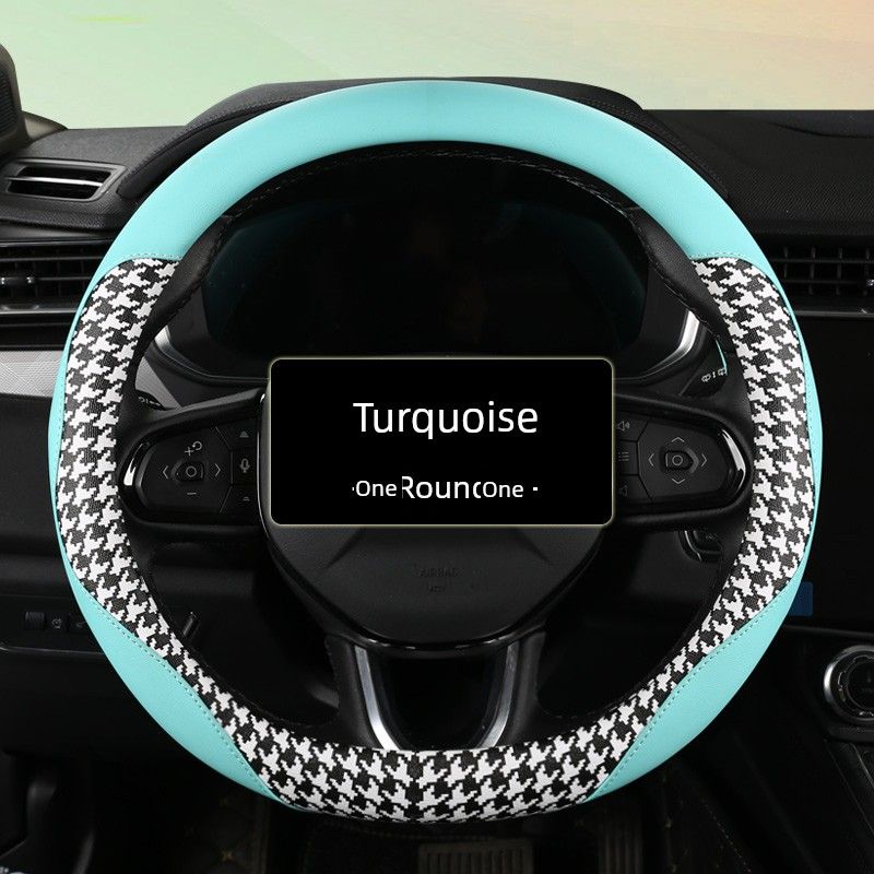 

Houndstooth Pattern Car Steering Wheel Cover, Suitable for All Seasons, Unisex, Ultra-Thin, Summer Sweat-Absorbing Car Handlebar Cover Pp Steering Wheel Cover-Blue [Round]