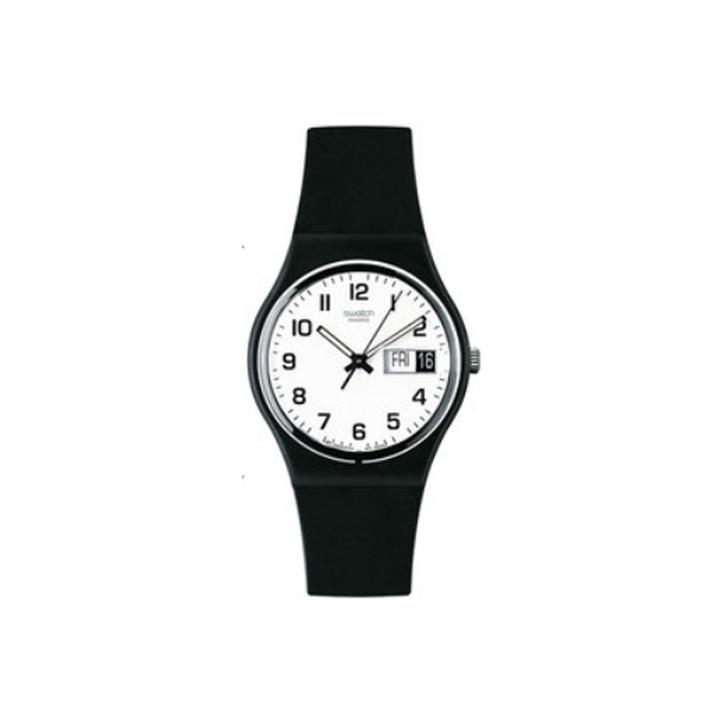 

Swatch Originals Series Quartz Movement Luminous Calendar 30m Waterproof Watch 34mm White Dial Plastic Case Plastic Strap Unisex watches GB743 Black