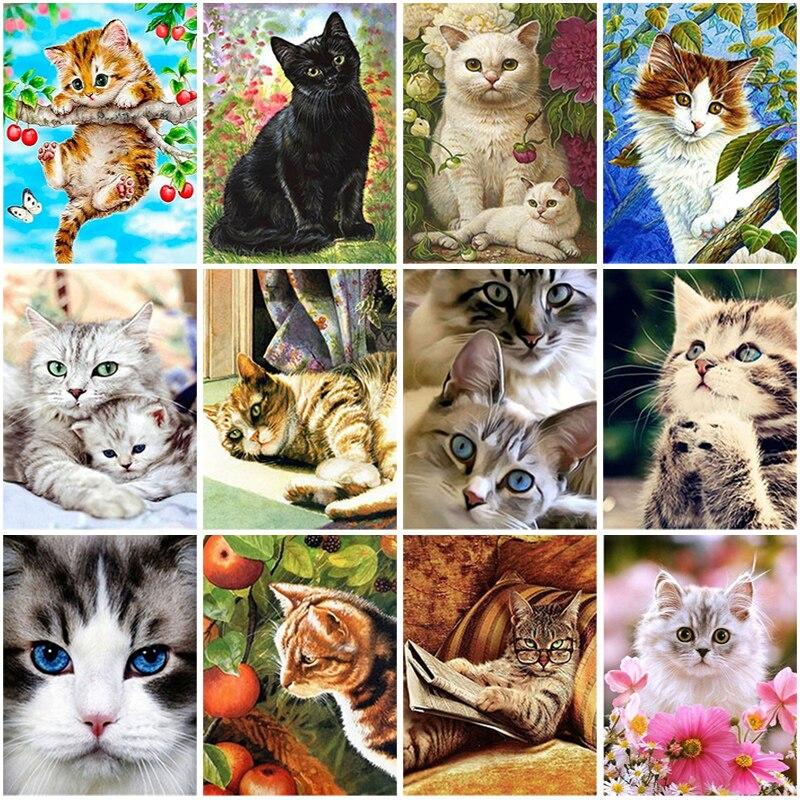Dinglong 5D Diamond Painting – Gatto Colorato Con Strass Rotondi – Kit Completo Fai Da Te Per Punto Croce A Diamanti – Regalo Creativo