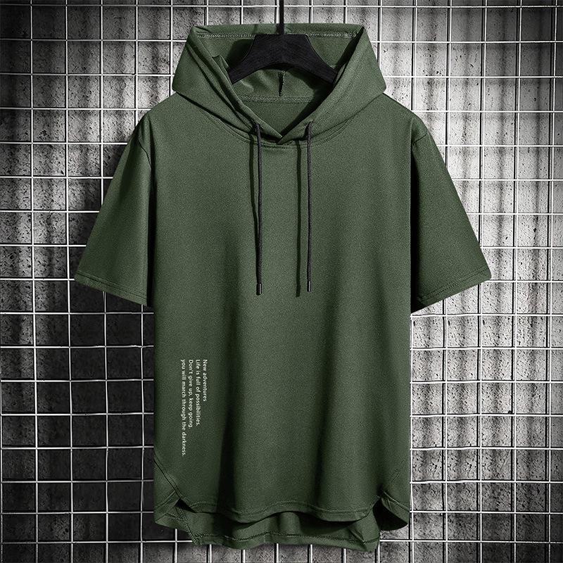 Men's Summer Hong Kong Style Trendy Solid Color Hooded Sweatshirt for Outdoor Sports and Leisure