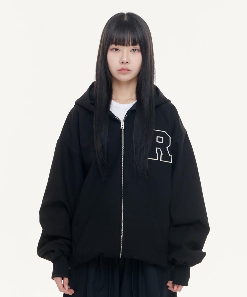 Raw Lab R-Logo Oxford Bomber Fermuarlı Kapüşonlu Sweatshirt - Siyah