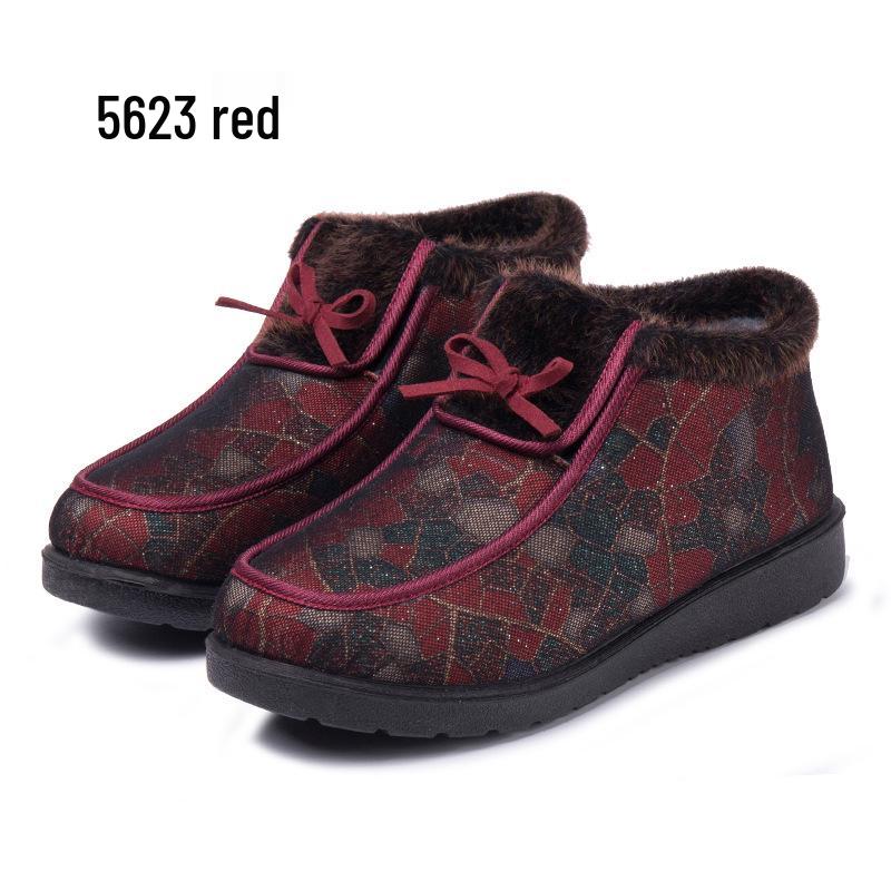 

Женские зимние хлопковые слипоны - Мягкая подошва, Плюс бархат, Цветочный дизайн для женщин среднего и пожилого возраста 35 красный