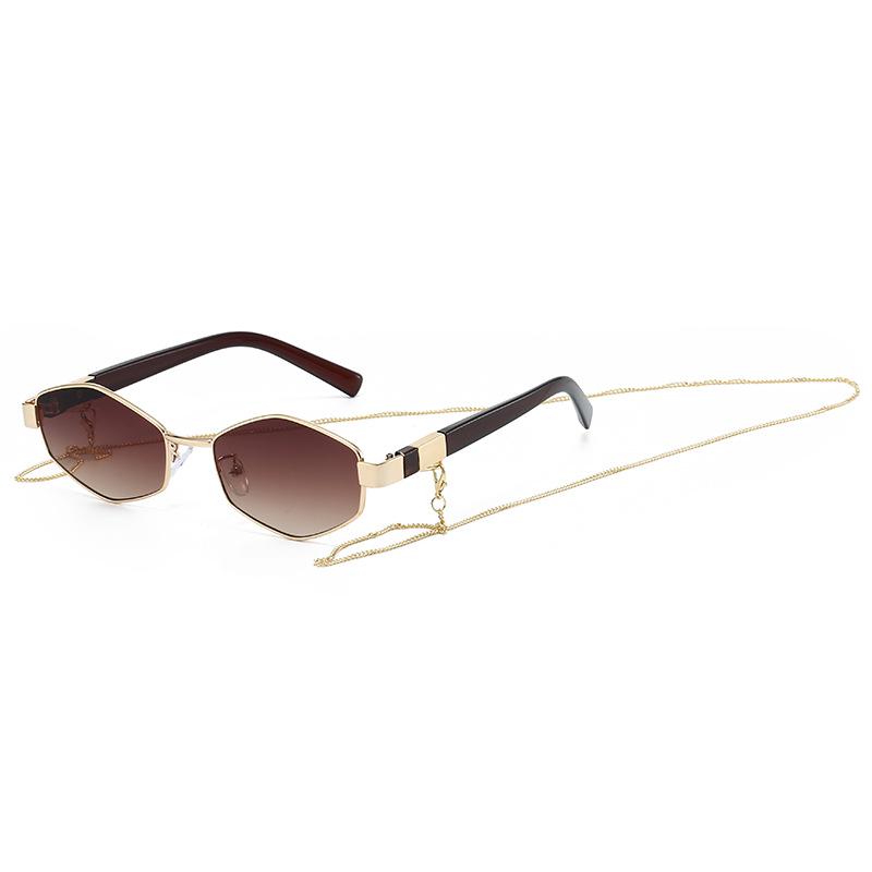 

Женские многоугольные металлические солнцезащитные очки с ретро-цепочкой - Европейский и американский уличный стиль Regular