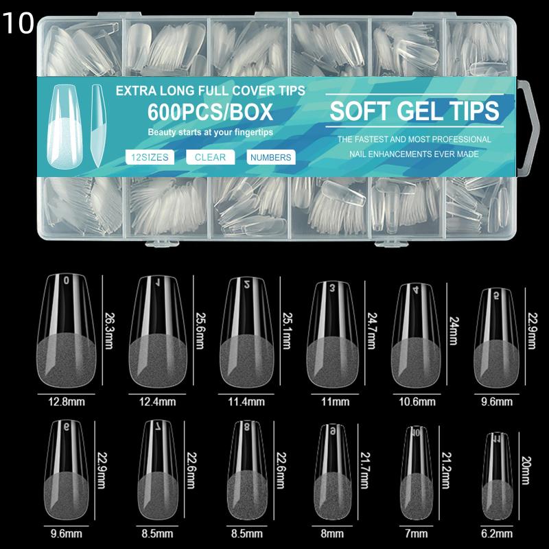 600Pcs Short Almond Soft Gel Nail Tips Full Cover False Nails for Acrylic Manicure Salon Home Press-On Nails
