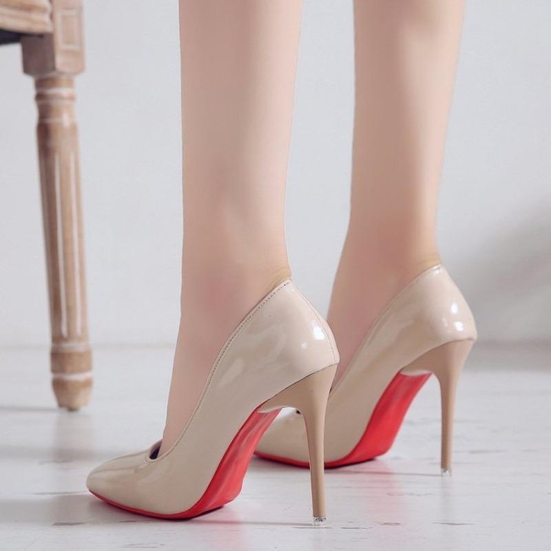 Temperament shallow mouth fashion high heels women's autumn new red sole pointed professional single shoes women's large size 4344 heels