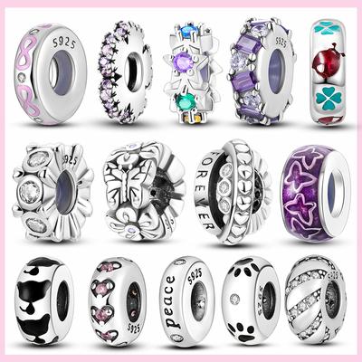 New 925 Sterling Silver Cat Paw Spacer Charm Heart Flower Stopper Charms Round Bead For Original Bracelet Jewelry
