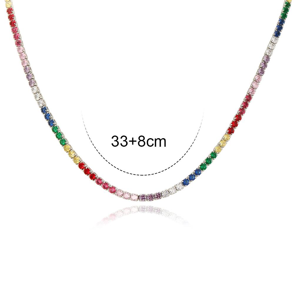 2026 Colorful Rainbow CZ Tennis Chain Bracelet Necklace Micro Pave Red Pink Purple CZ Gold Plated Fashion Wedding Set Jewelry