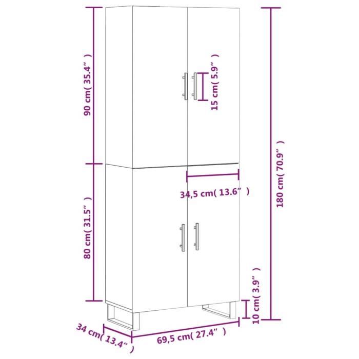 VidaXL Buffet haut Chêne fumé 69,5x34x180 cm Bois d'ingénierie 3195704