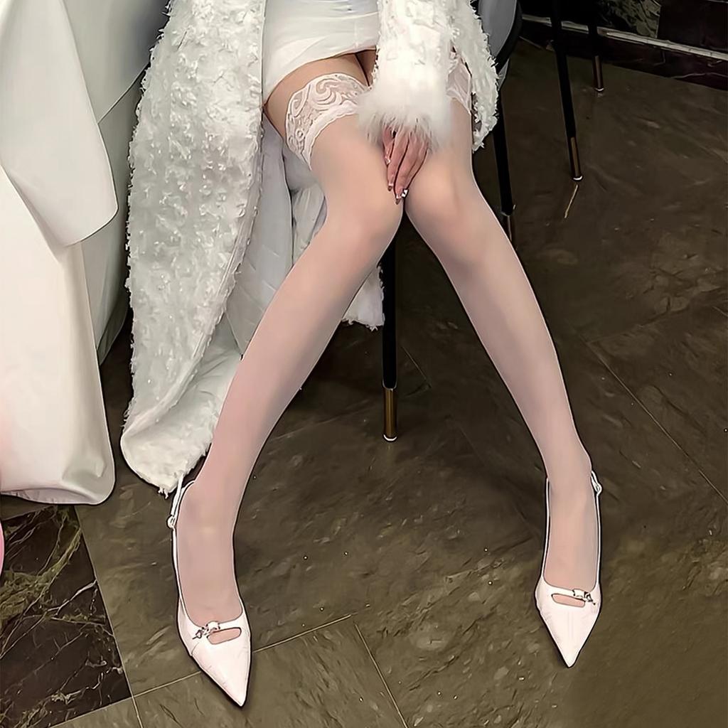 Over The Knee Socks Women Silk Thigh High Stockings Silicone Lace Top Pantyhose