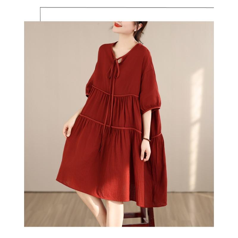 DIMANAF New 2026 Women Plus Size Summer Long Dress Sundress Loose Oversize Maxi Lady Floral Cotton Dress Solid