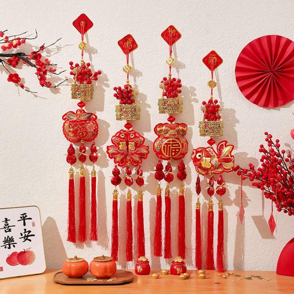 Embroidery New Year Blessing Pendant Red Koi Fish Lucky Hanging Ornaments With Tassels Lucky Bag Spring Festival Wind Chimes