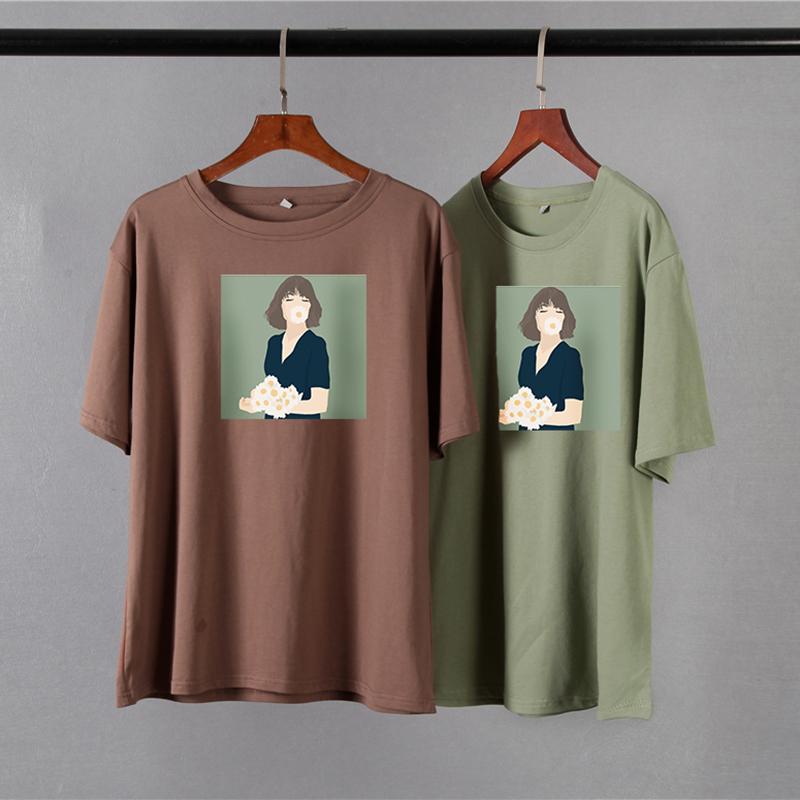 Hirsionsan Kawaii z nadrukiem T Shirt kobiety lato eleganckie podstawowe luźne ubrania estetyczne Harajuku koszulki z nadrukami kobieta Casual bawełniany top