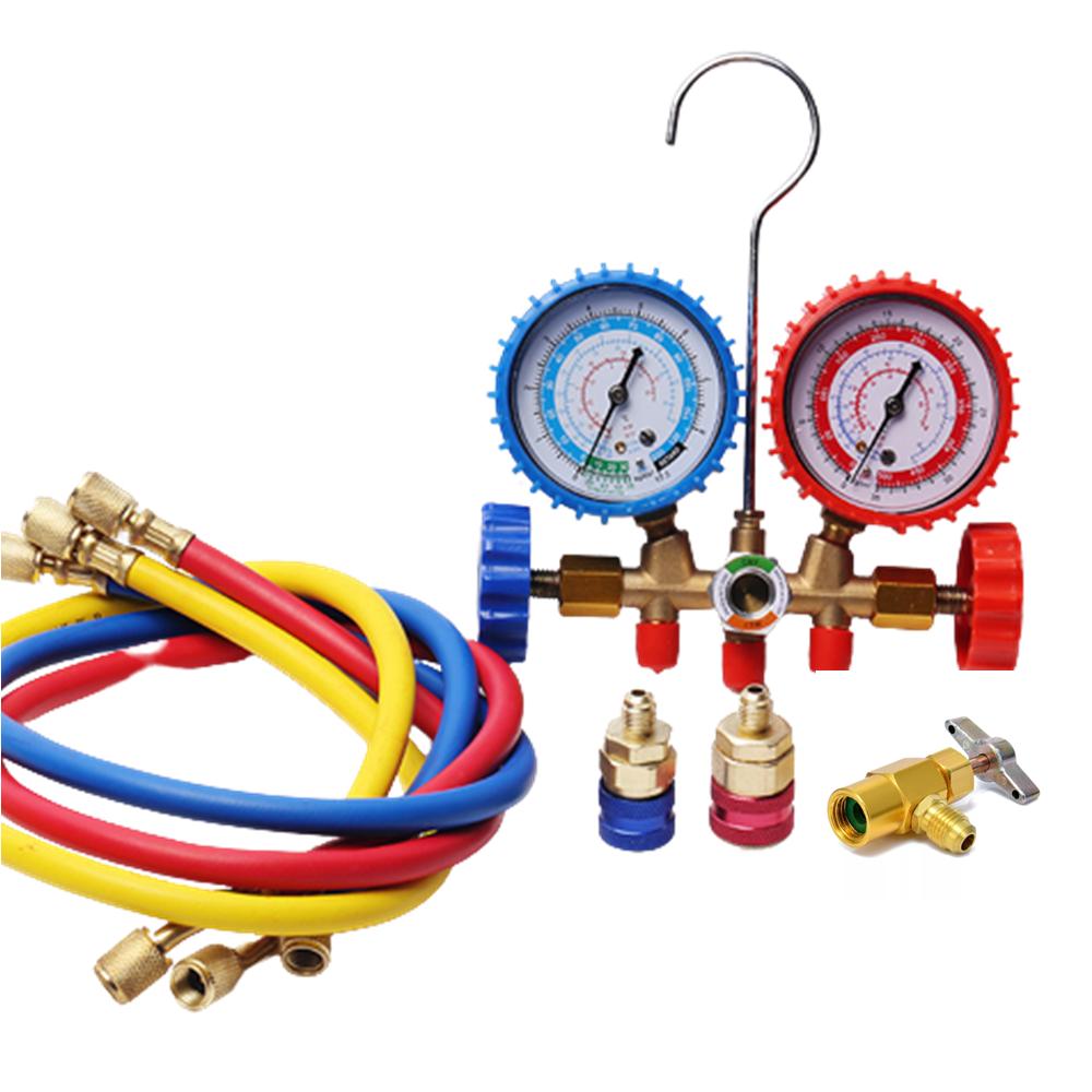 Conjunto Manifold de Medição para Recarga de Ar Condicionado Automotivo Kit de Mangueiras para Recarga de AC Adaptador R134A Condicionador r134a para Enchimento de Ar Condicionado