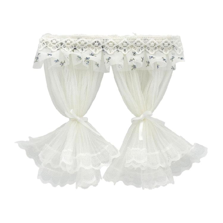 

Tiny Home Lace Curtains Designed For 1/12 Scale Dollhouses Includes Two Detachable Ribbon Tiebacks синій