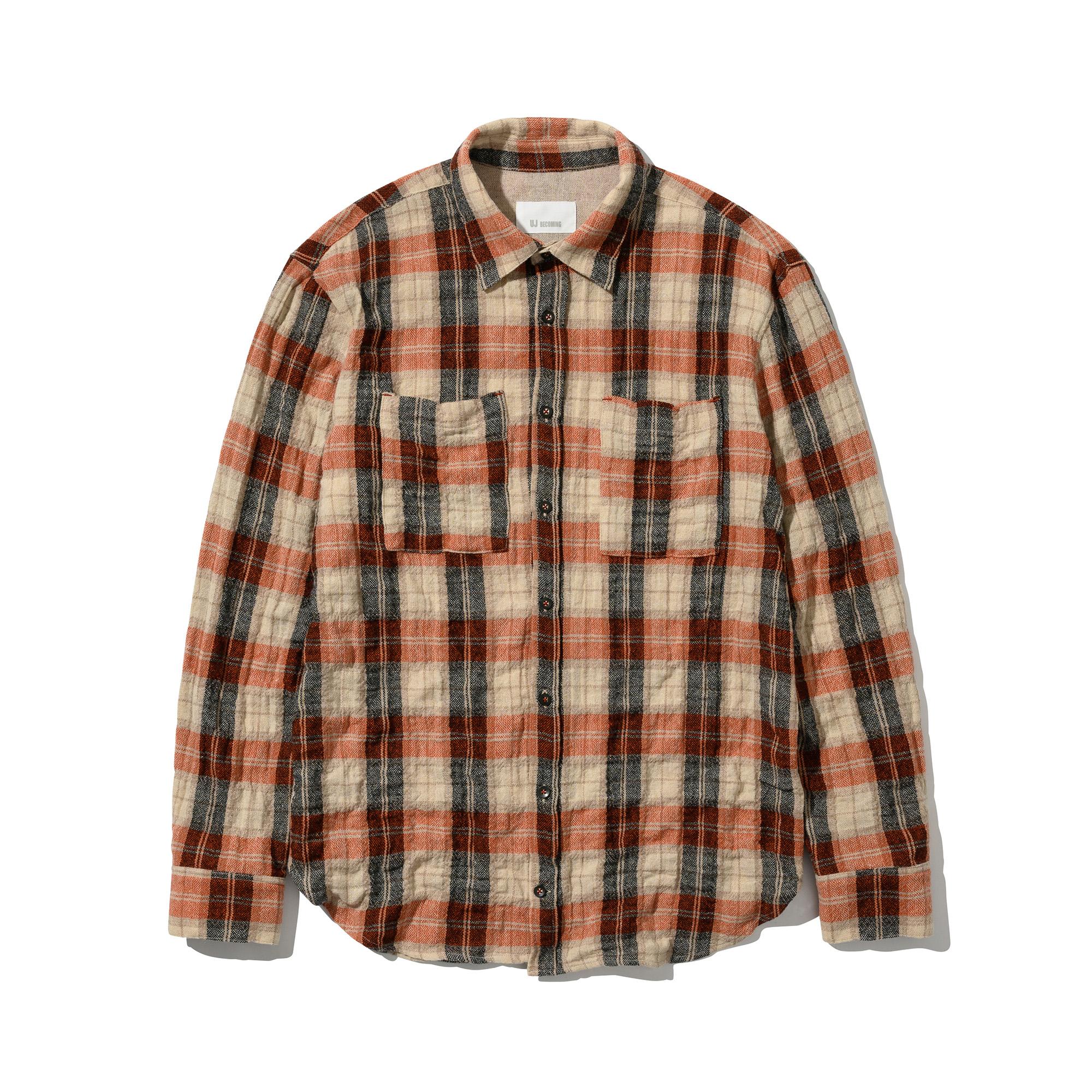 Ujb Coming Wool Check Washed Shirt Orange L