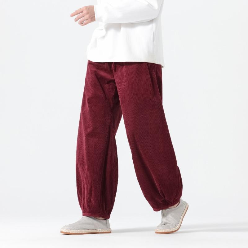 

Осень и Зима Новые Брюки-Шаровары в Китайском Стиле для Мужчин Ретро Модные Вельветовые Повседневные Большого Размера Брюки-Бананы L красный