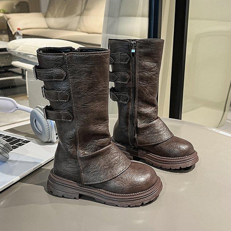 

Издание из мягкой кожи~ Девочки Сапоги 2025 Осень и Зима Новые Детские Длинные Сапоги Маленькая Принцесса Высокие Штаны Кожаные Сапоги 37 yards inner length 22.6CM хаки