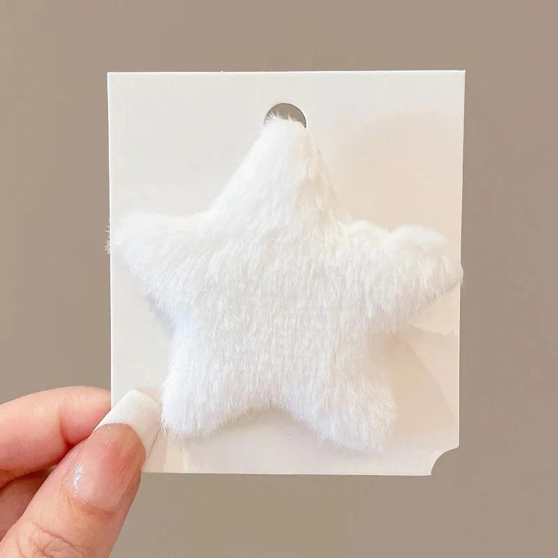1 PCS Fluffy Star Hairpins Children Girls Cute Sweet Plush Hair Clips Daily Dating Side Bang Clips Party Fashion Accessory