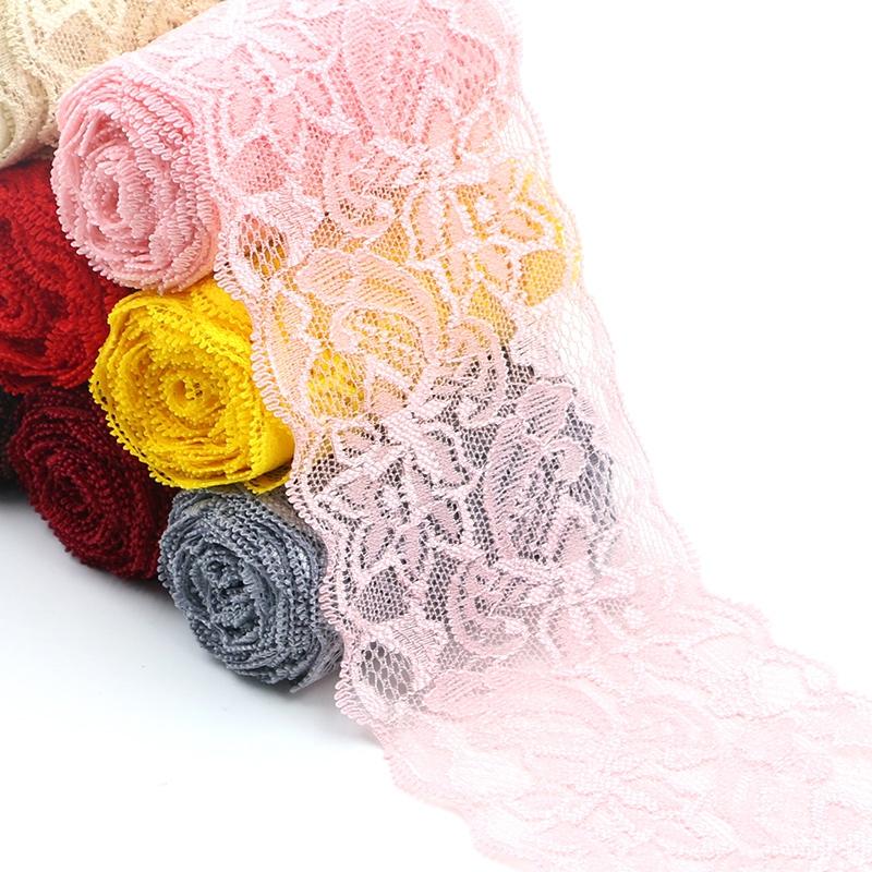 Buntes elastisches florales Spitzenband DIY Bekleidung Nähstoff 8cm breit Schwarz Weiß Rot Rosa Blau Lila Grün Gelb Spitzenband