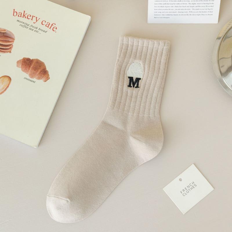 5 Pairs of Female Autumn and Winter Cotton All Match Solid Color Tube Socks