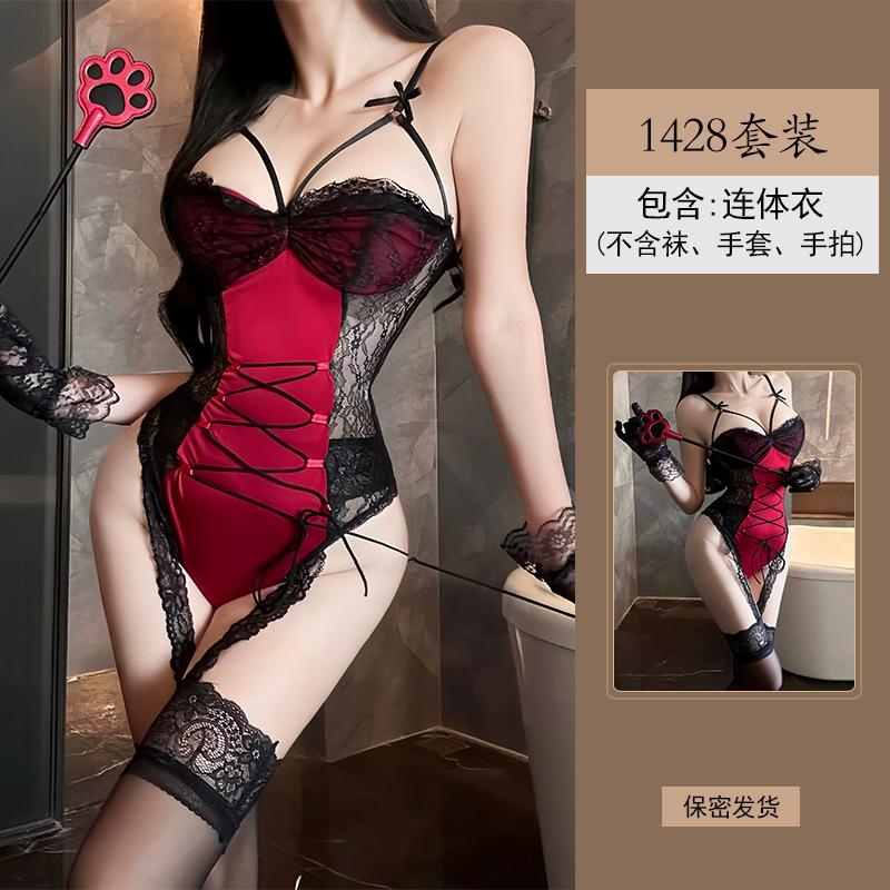 Sex Underwear Sexy Suspender Lace Seduction onesie Women's Pure Desire Lace-up Waist Uniform Pajamas 1118
