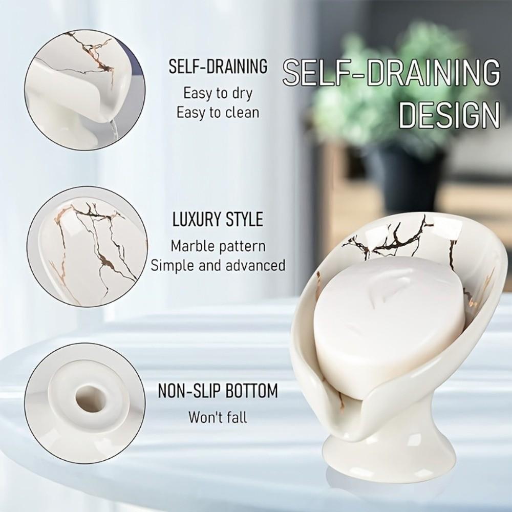 Marble Pattern Ceramic Soap Dish Self-Draining Soap Rack Cleaning Tools Soap Holder Bathroom