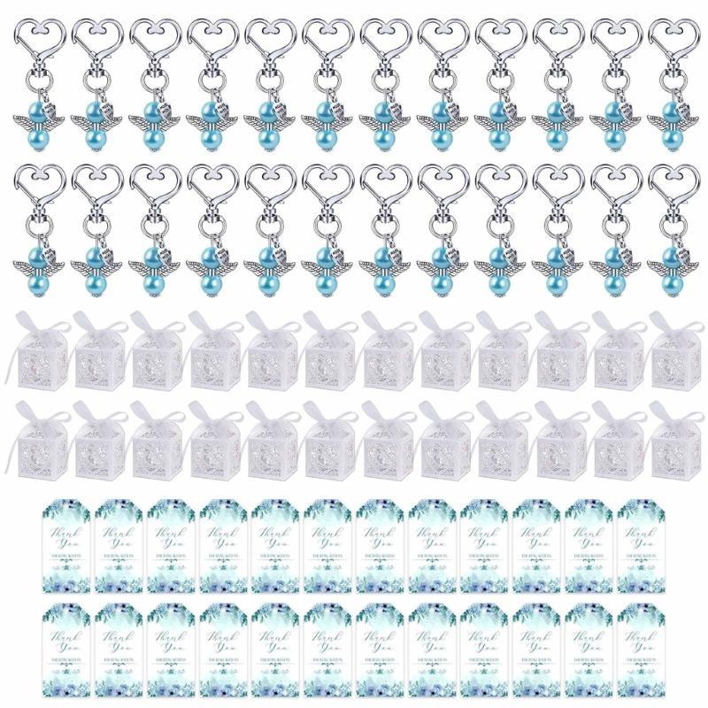 Ensemble de 24 porte-clés Cadeau de Baptême Étiquettes Merci Boîtes pour Baby Shower Mariage