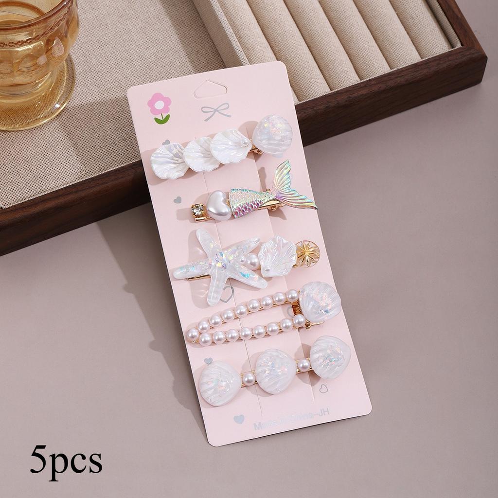 5pcs Shell Starfish Hair Clips Ocean Series Mermaid Hairpins Women Summer Beach Bang Clip Princess Barrette Hair Accessories