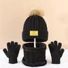 3Pcs/Set Kids Winter Hat Scarf Gloves Set Plush Ball Decor Twist Texture Brimless Hat Knitting Gloves Fleece Lining Neck Gaiter Set