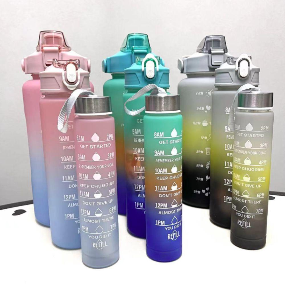 3Pcs Set Leakproof Gradient Color Sport Water Bottle Large Capacity Water Cup Gym Straw Cup Office
