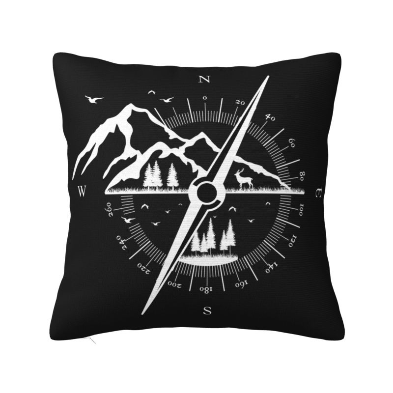 Mountain Adventure Compass Pillow Decorative Modern Cushion Cover Velvet Pillowcase