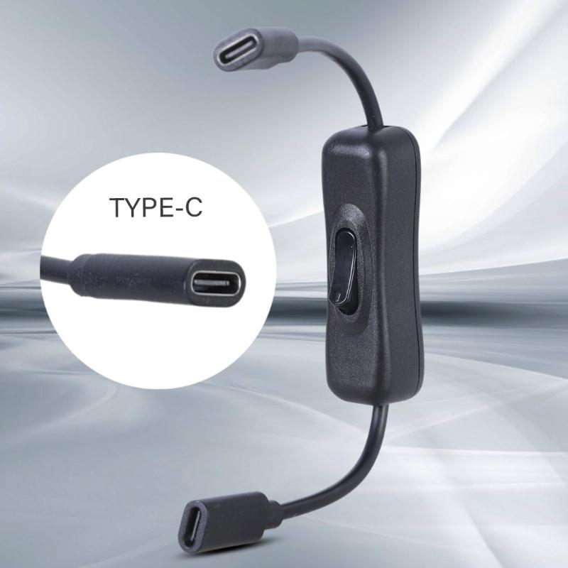 Type C Extension Cable Wire with Power Switching Button, 480Mbps Data 5V3A Charging Cord for LED Light Fan Lamp Black