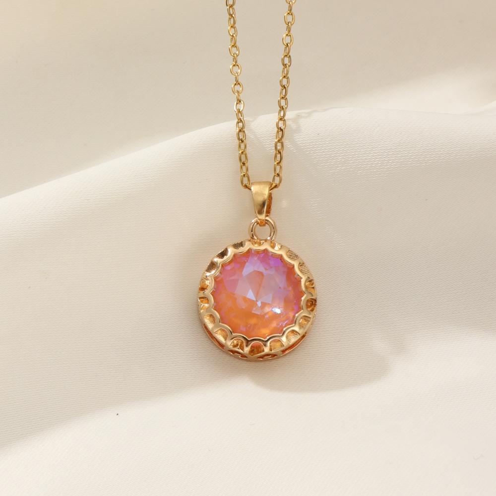 1 Piece Trendy Colorful Round Pendant Necklaces for Women Gold Color Stainless Steel Necklace Jewelry Party Accessories