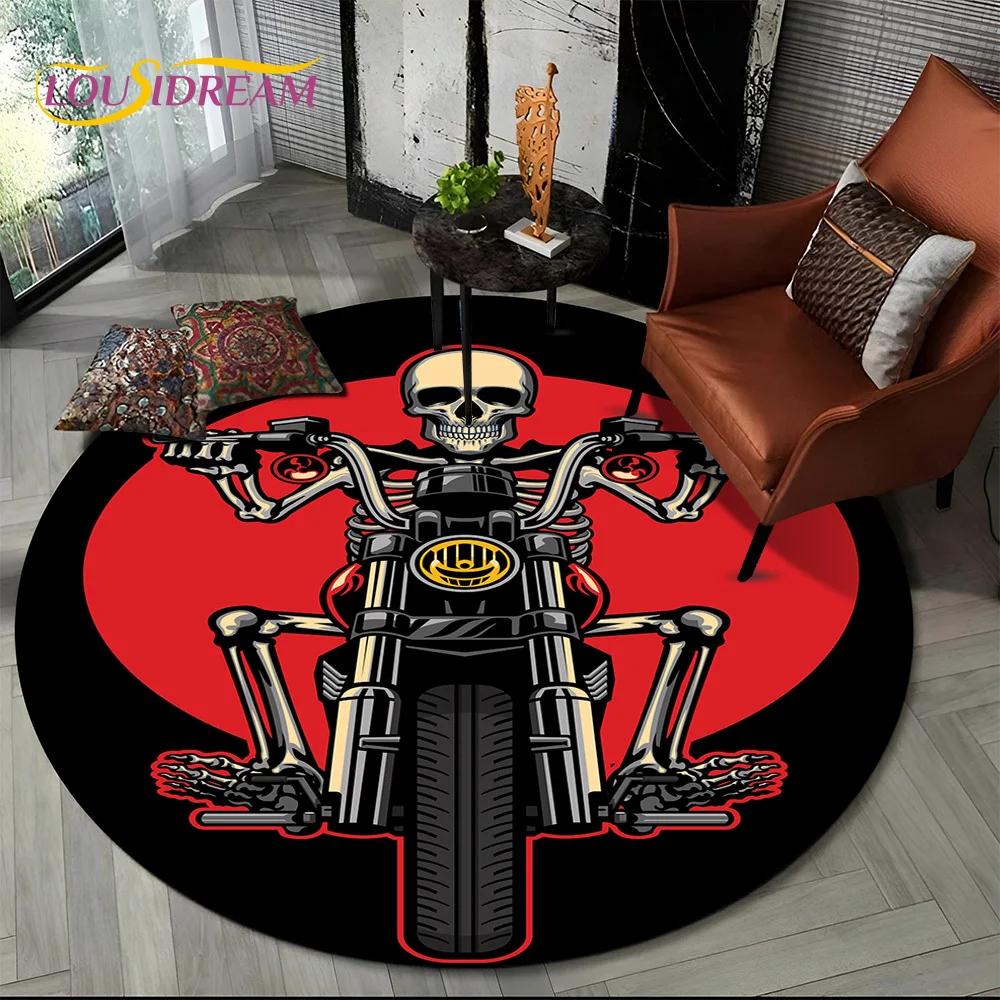 3D Retro Vintage Motorcycle Cartoon Round Area Carpet Rug for Living Room Bedroom Kid Playroom Decor,Pet Area Rug Non-slip Gift