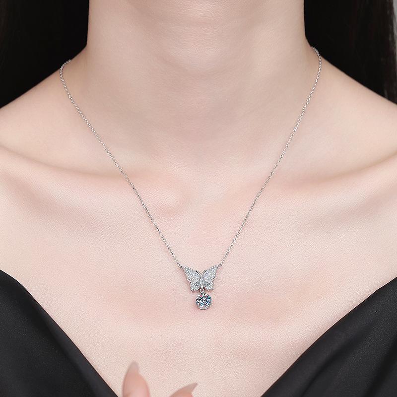 New S925 Silver Bow Tassel Women's Necklace Pendant Niche Fashion Exquisite High-quality Wedding Jewelry