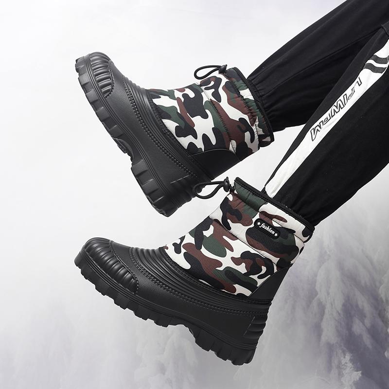 Men's Winter Warm Snow Boots Rubber Hiking Boots Outdoor Mid Calf Camouflage Duck Boots Waterproof  Plus Size