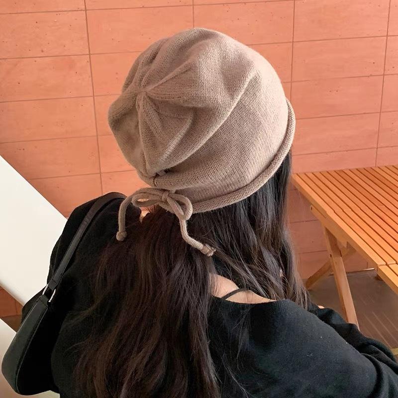 Baotou Hat Men's All Match Woolen Hat Drawstring Design Pile Hat Large Head Circumference Warm Knitted Hat Trendy