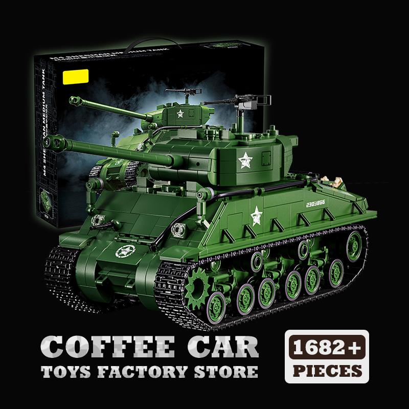 WWII US Army M4 Tank Construction Blocks Puzzle Playthings Collectors M26 Panzer MOC Bricks Military Model Kits Adult Children Birth Date Gifts