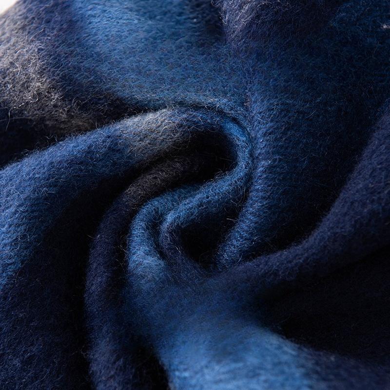 Scarf Women's Autumn and Winter Korean Style Pure Cashmere Scarf Thickened Men's Dark Blue High End Plaid Versatile Couple Scarf