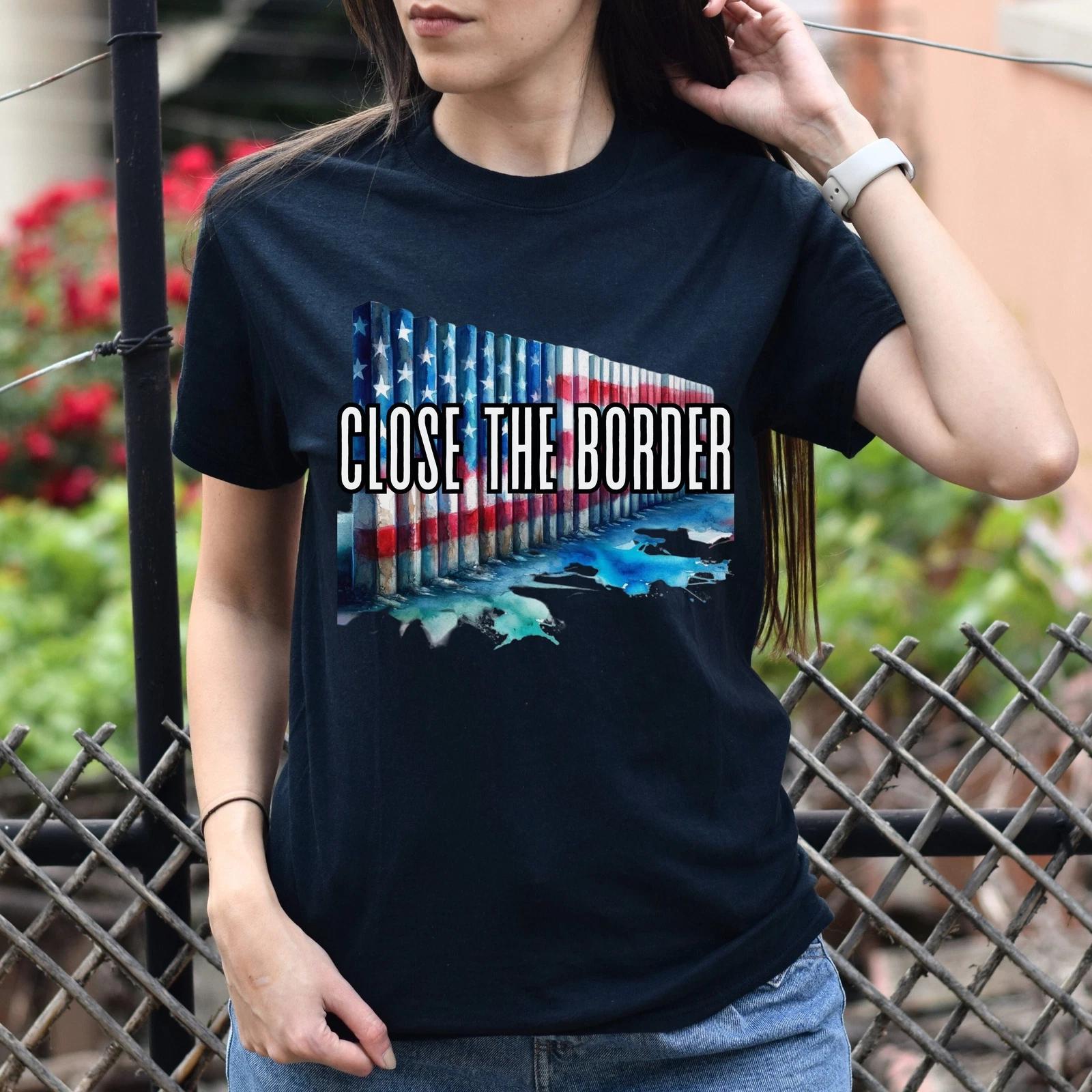 Texas support Close the border Unisex T-shirt US flag border tee Black Navy Dark L